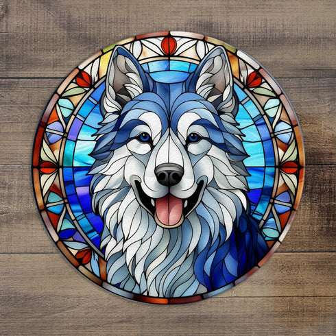 Alaskan Malamute Circular Glass Suncatcher Worktop Saver